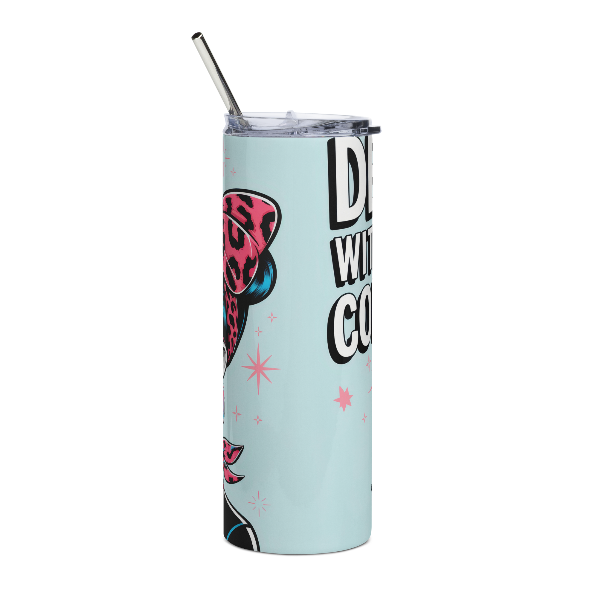 Dead Without Coffee Stainless Steel Tumbler – Retro Skull Art