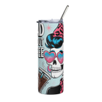 Dead Without Coffee Stainless Steel Tumbler – Retro Skull Art