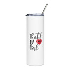 White tumbler with 'That's My Girl' text and number 23 on a white background