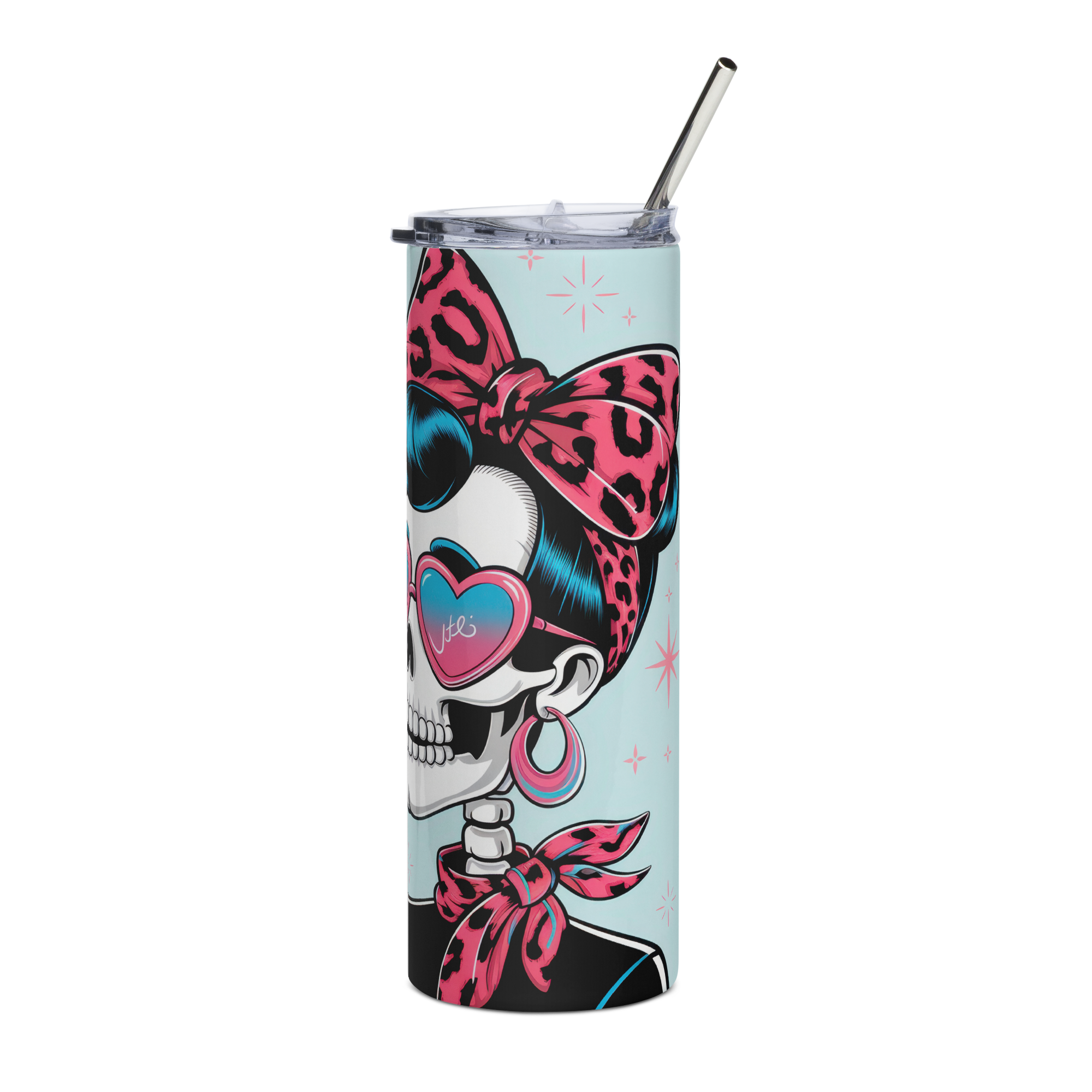 Dead Without Coffee Stainless Steel Tumbler – Retro Skull Art