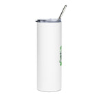 White tumbler with a straw on a white background
