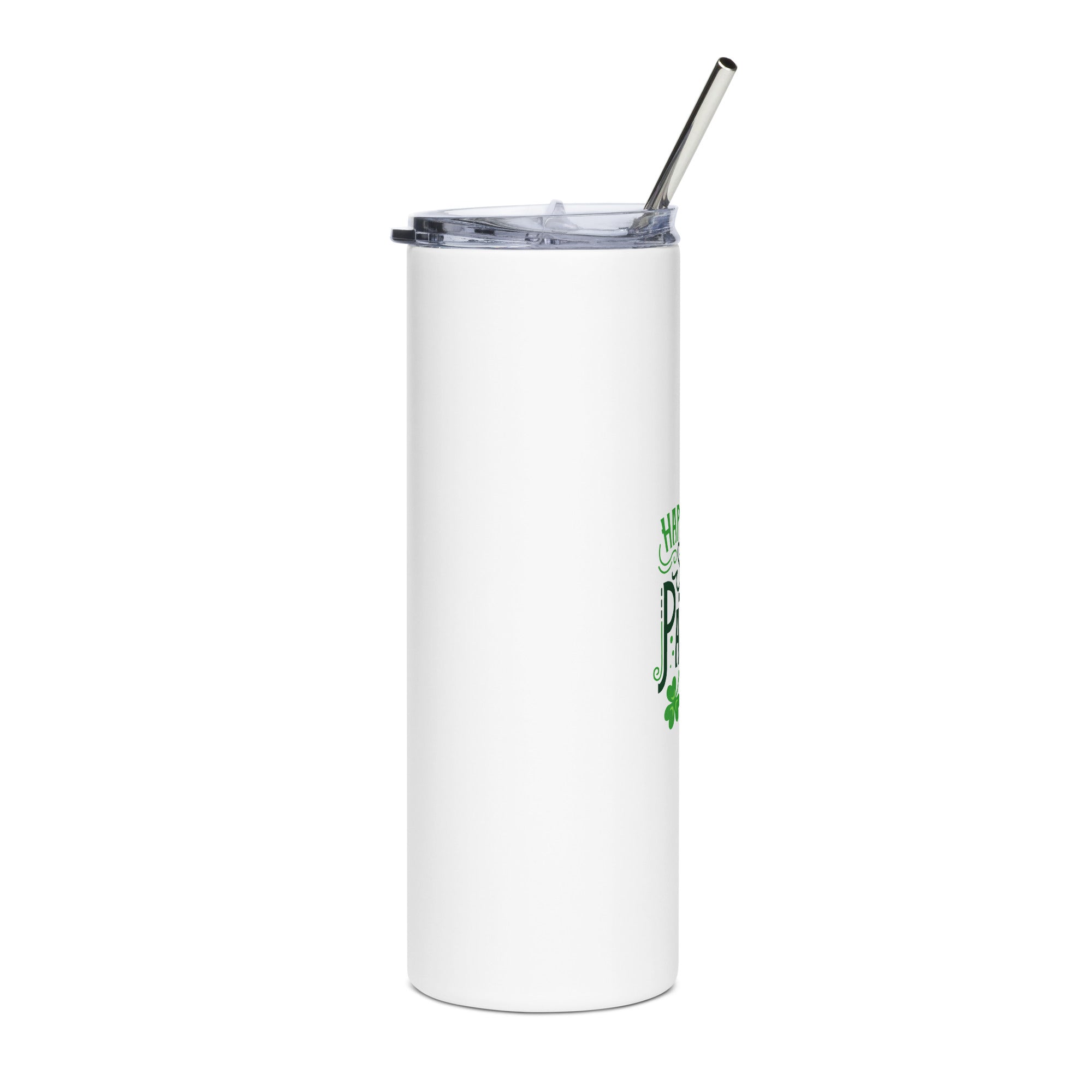 White tumbler with a straw on a white background