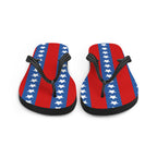Pair of flip-flops with American flag design on a white background