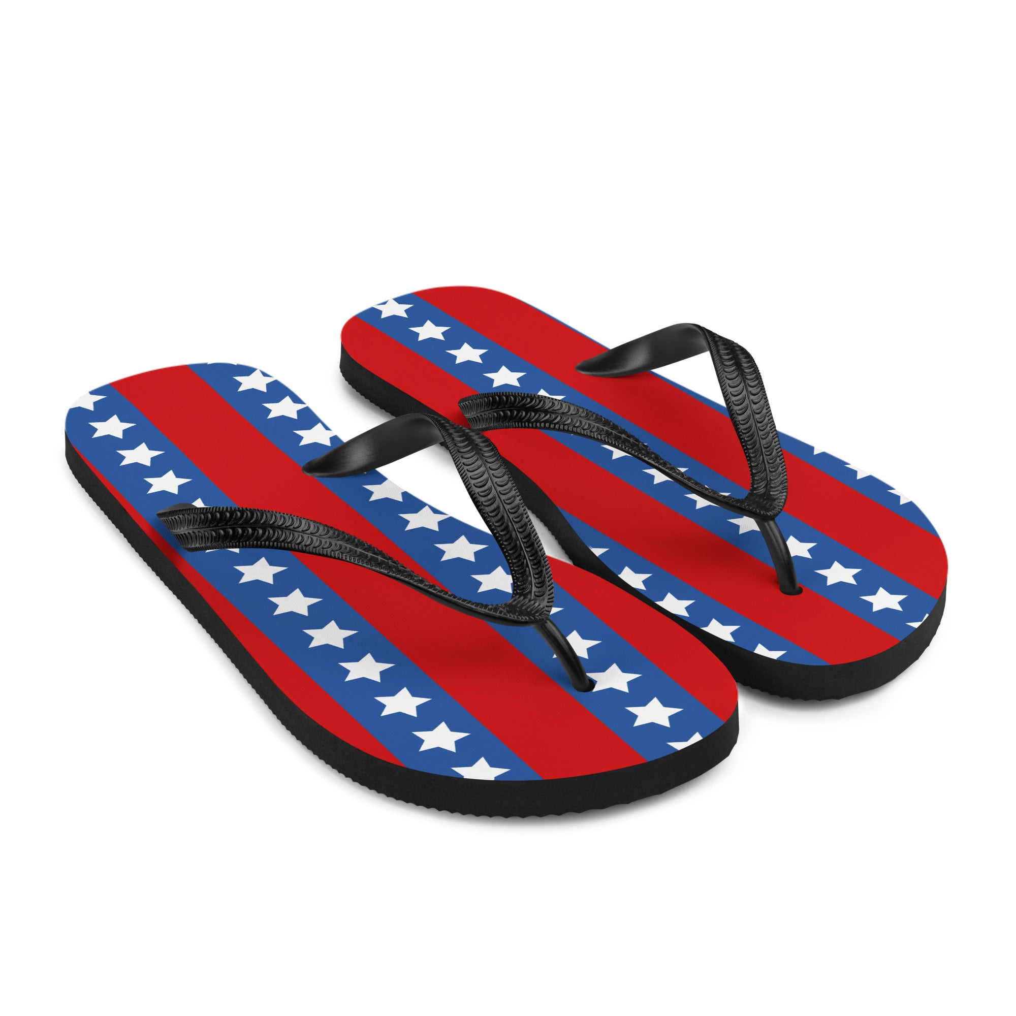 Flip-flops with American flag design on a white background