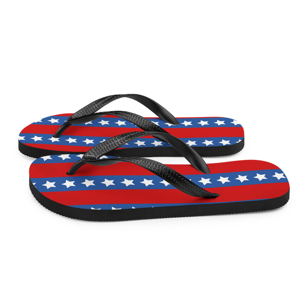 Flip-flops with American flag design on a white background