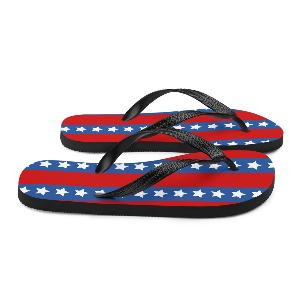 Flip-flops with American flag design on a white background