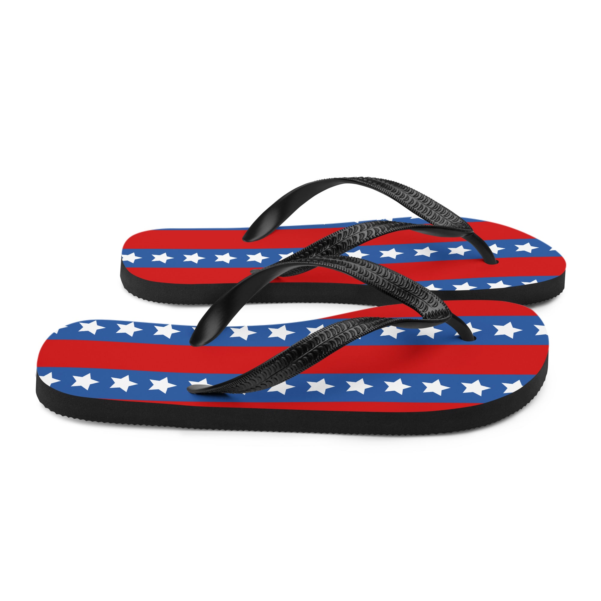 Flip-flops with American flag design on a white background
