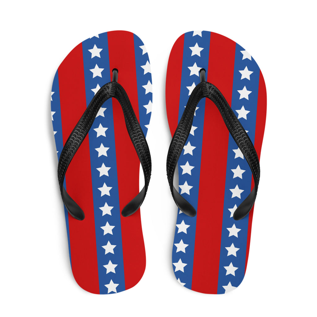 Flip-flops with American flag design on a white background
