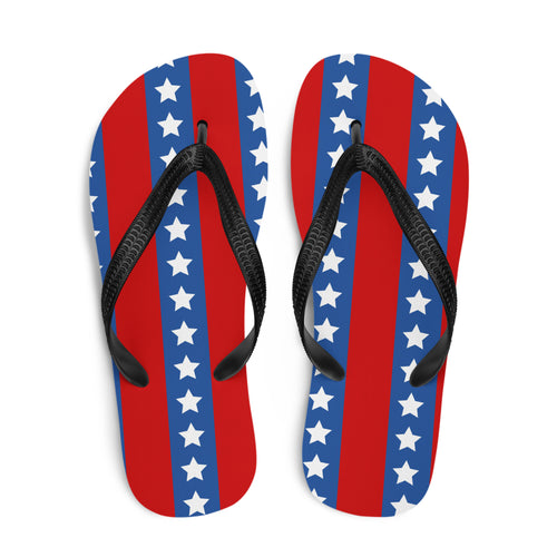 Flip-flops with American flag design on a white background