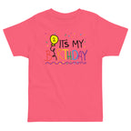 Pink t-shirt with 'It's My 2nd Birthday' text and balloon design on a white background