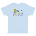 Light Blue t-shirt with colorful 'It's My Birthday' text and number three design on a white background