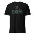 Black t-shirt with 'The Legend' text on a white background