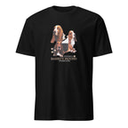 Black t-shirt with Bassett Hound dog illustration and If It's Not A Bassett Hound It's Just A Dog T-shirt on a white background