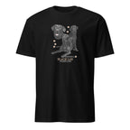 Black t-shirt with Black Lab dog illustration and If It's Not A Black Lab It's Just A Dog T-shirt on a white background