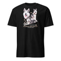 Black t-shirt with Alaskan Malamute graphic and If It's Not A Alaskan Malamute It's Just A Dog text on a white background