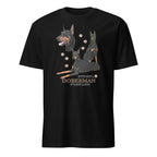 Black t-shirt with Doberman graphic and If It's Not A Doberman It's Just A Dog text on a white background