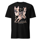 Black t-shirt with German Shepherd graphic and If It's Not A German Shepherd It's Just A Dog text on a white background