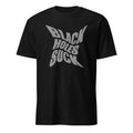 Black t-shirt with 'Black Holes Suck' text on a white background