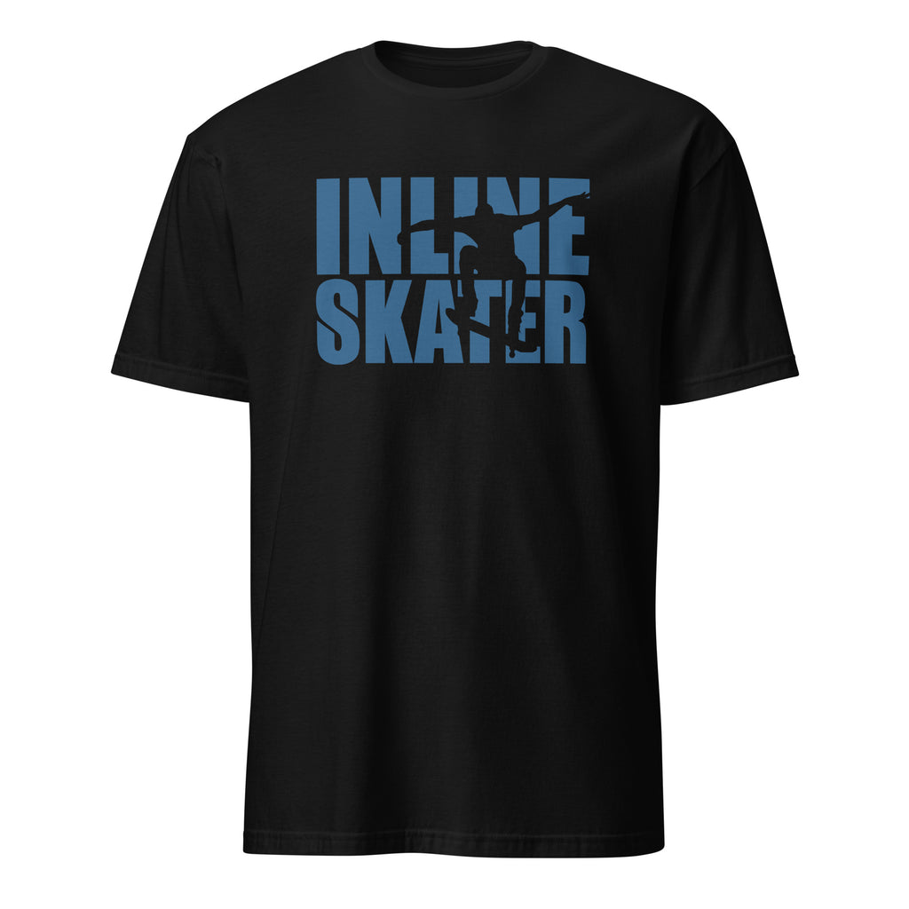 Black t-shirt with blue 'Inline Skater' text on a white background