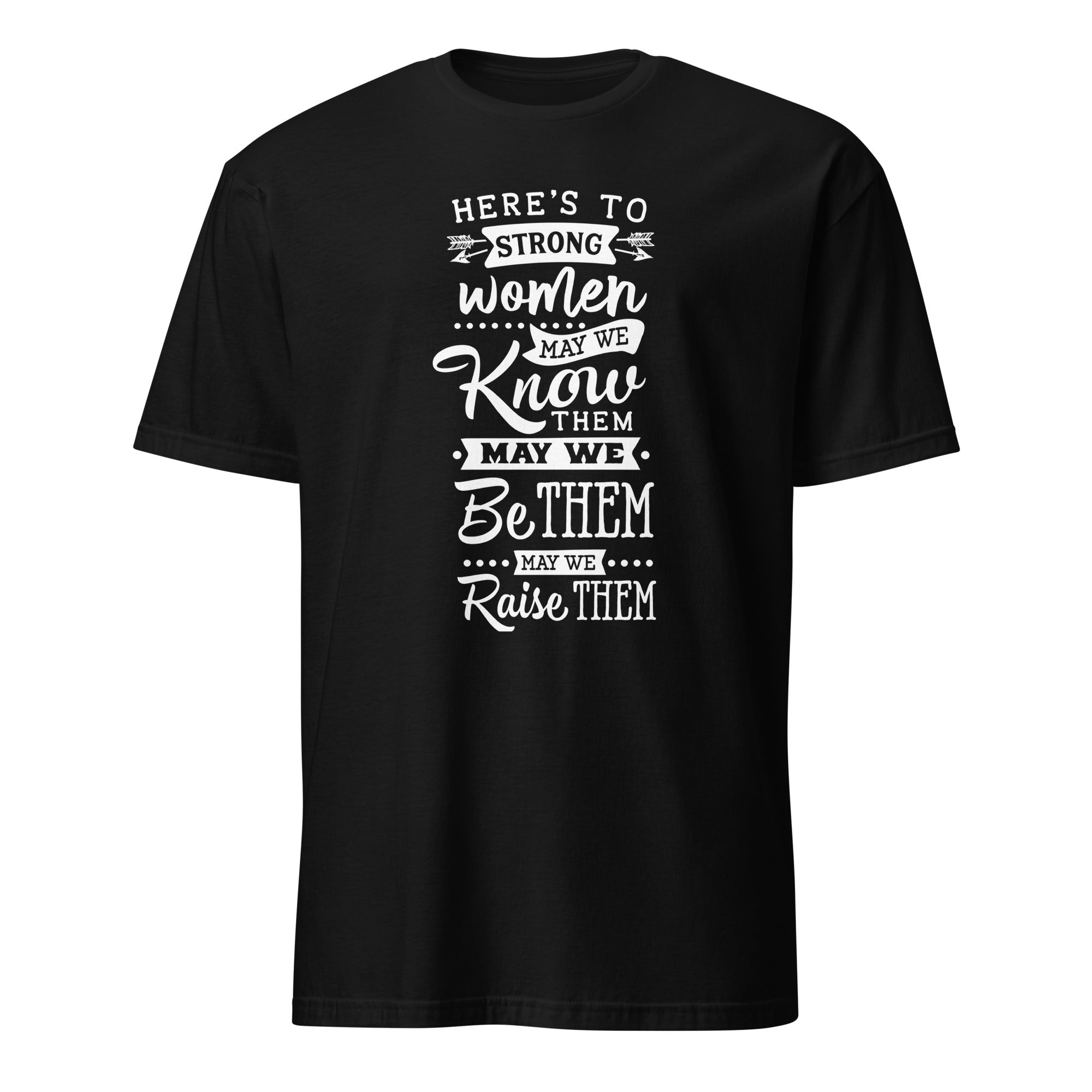 Black t-shirt with white motivational quote on a white background