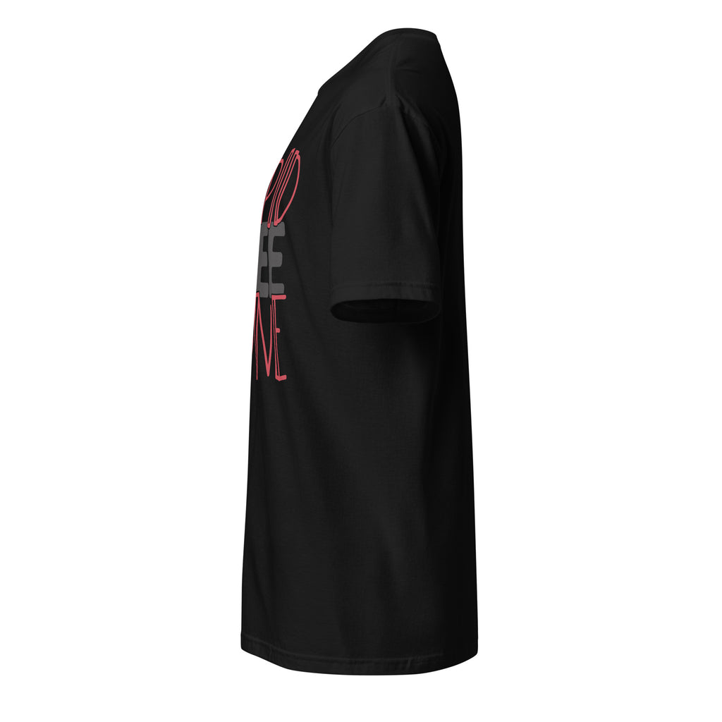 Plain Black t-shirt left side on a white background