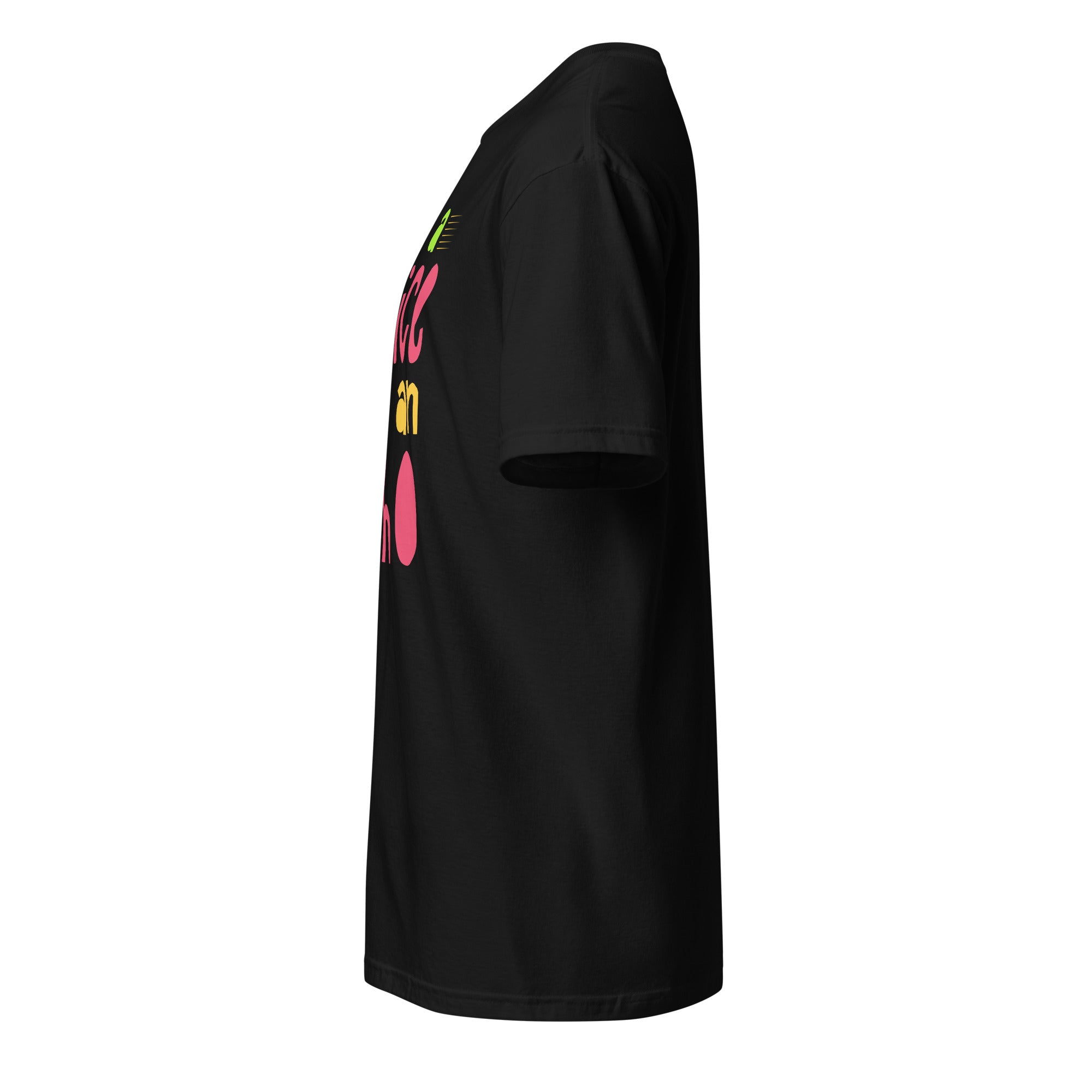 Plain Black t-shirt left side on a white background