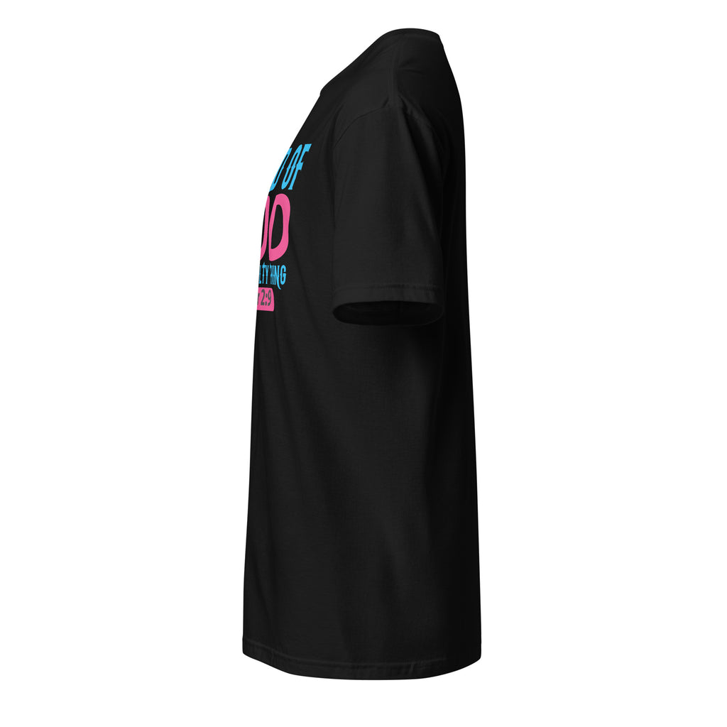 Plain Black t-shirt left side on a white background