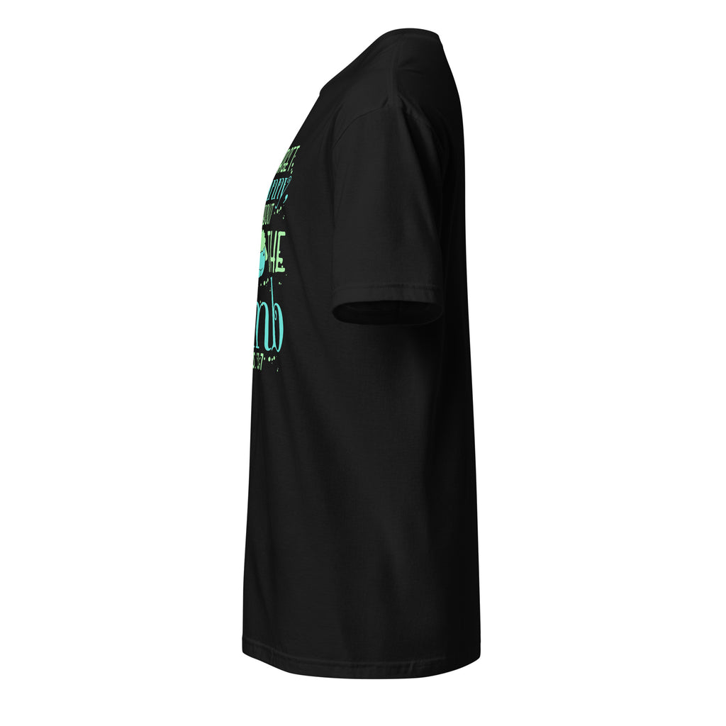 Plain Black t-shirt left side on a white background
