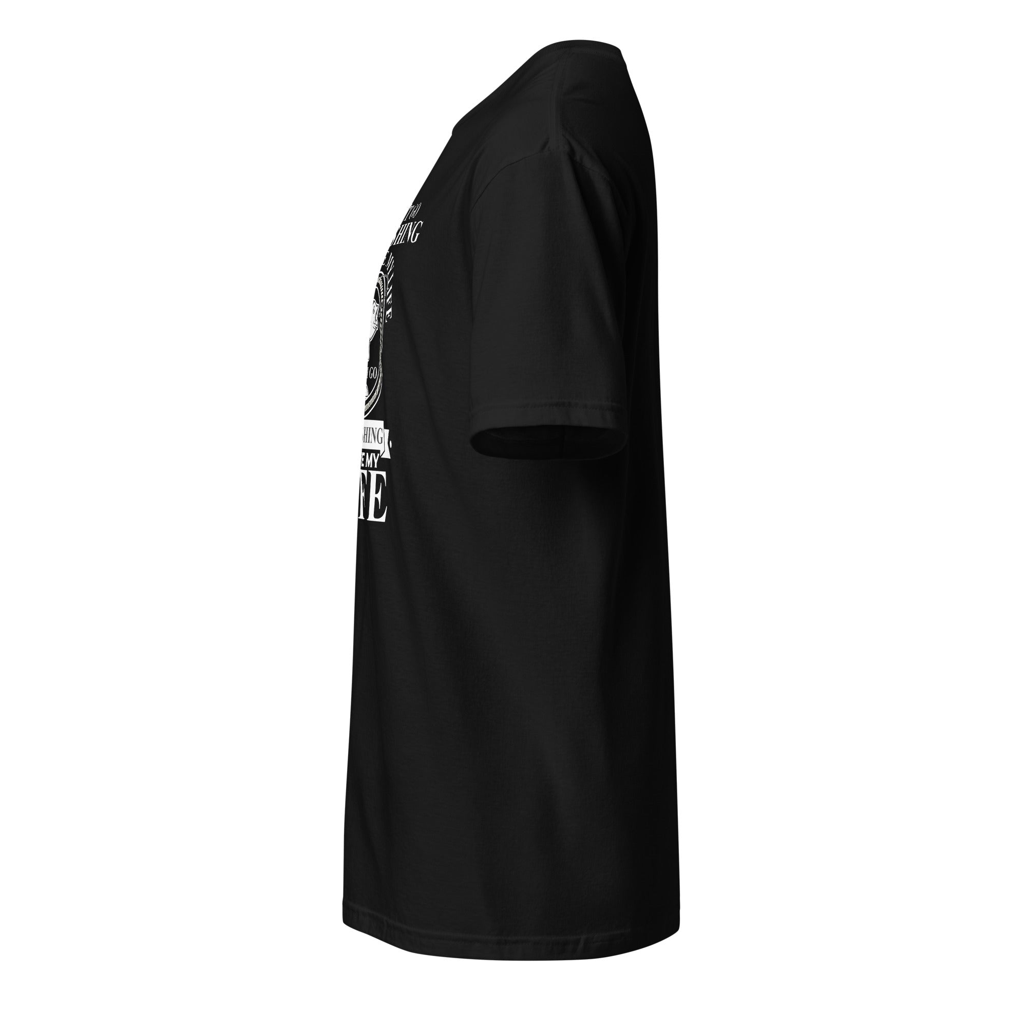 Plain Black t-shirt left side on a white background