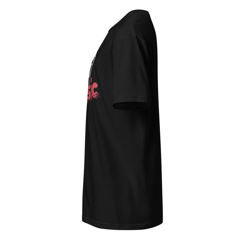Plain Black t-shirt left side on a white background