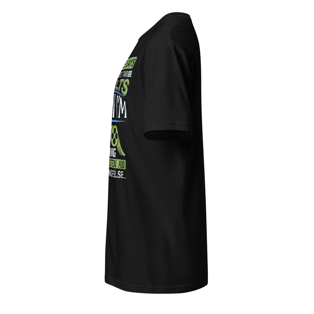 Left view of a black t-shirt on a white background