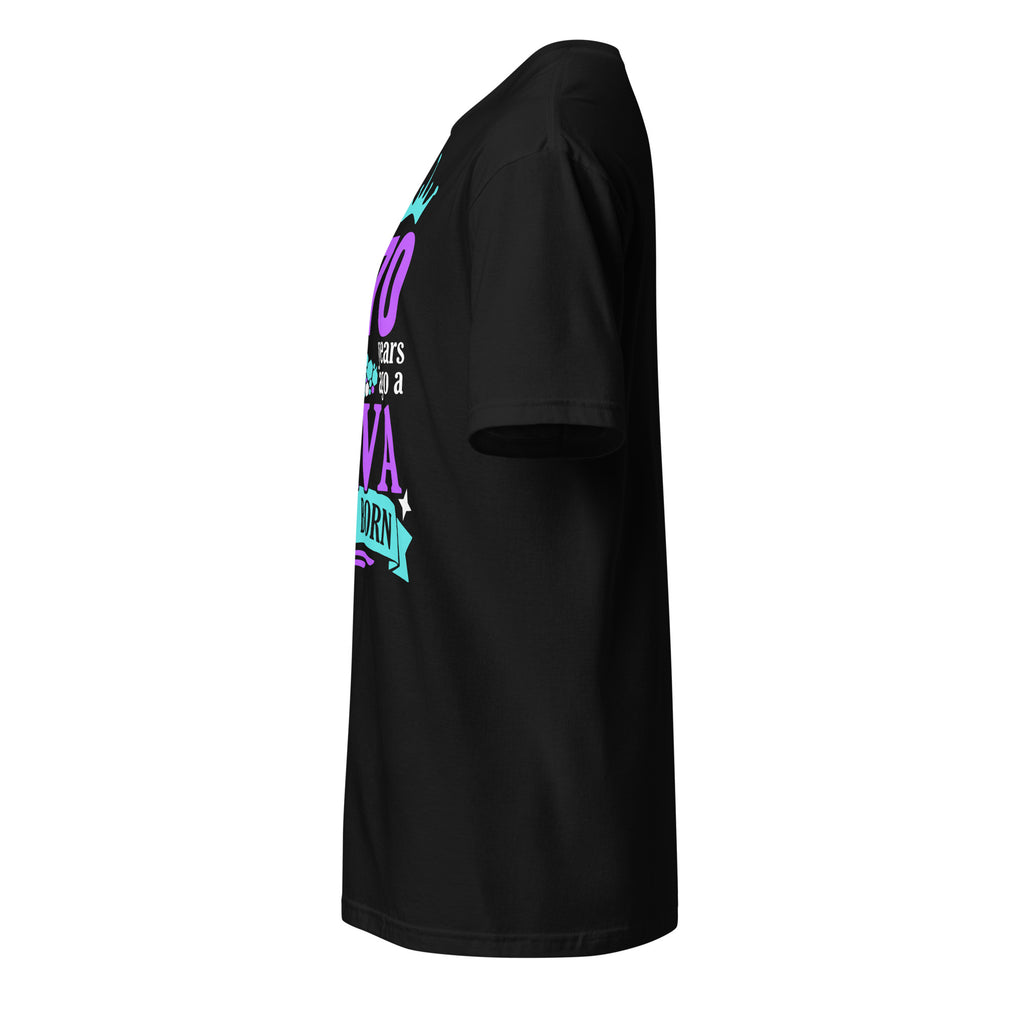 Left view of a black t-shirt on a white background