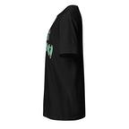 Left view of a black t-shirt against a white background