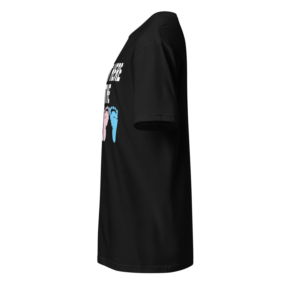 Black t-shirt left side with colorful graphic design on the front on a white background