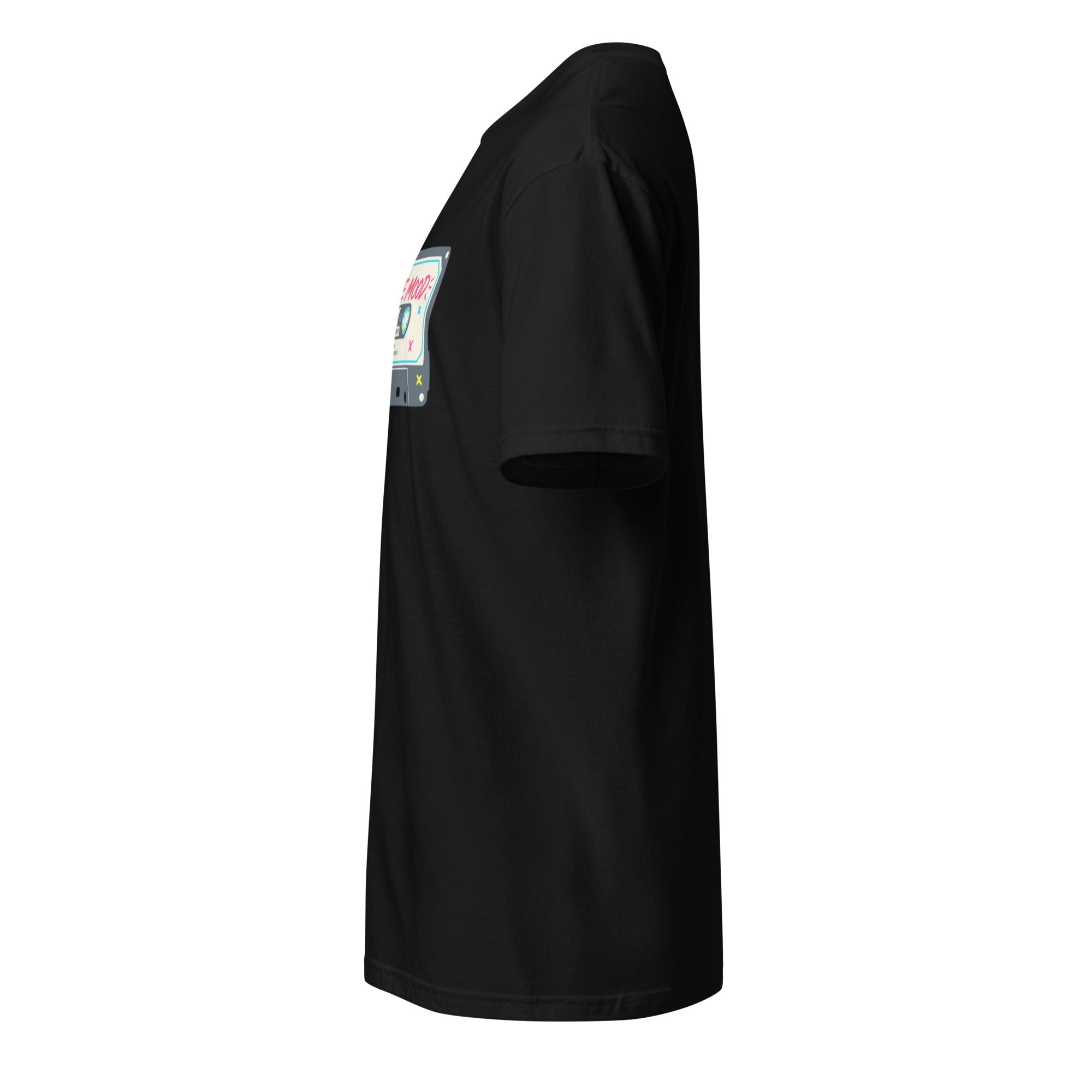 Left view of a Black t-shirt against a white background