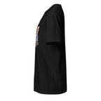 Black t-shirt left side against a white background
