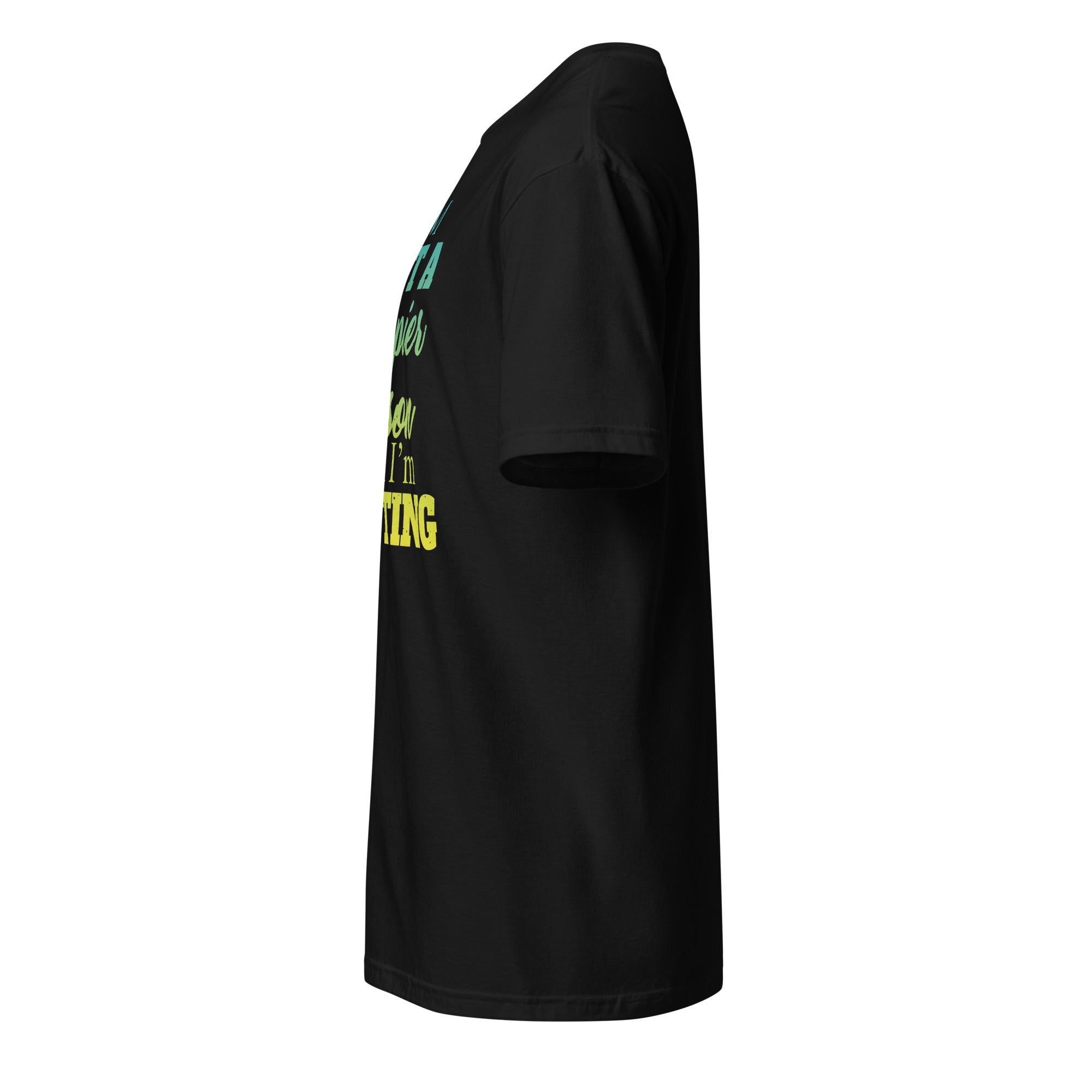 Left view of a plain Black t-shirt on a white background 