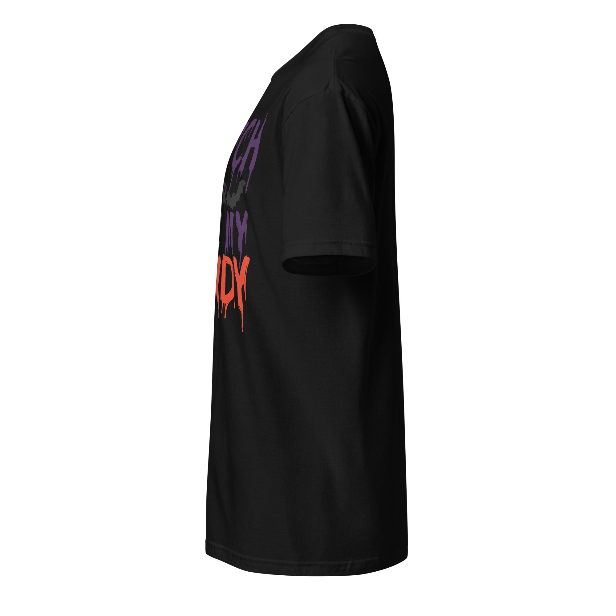 Left view of a black t-shirt
