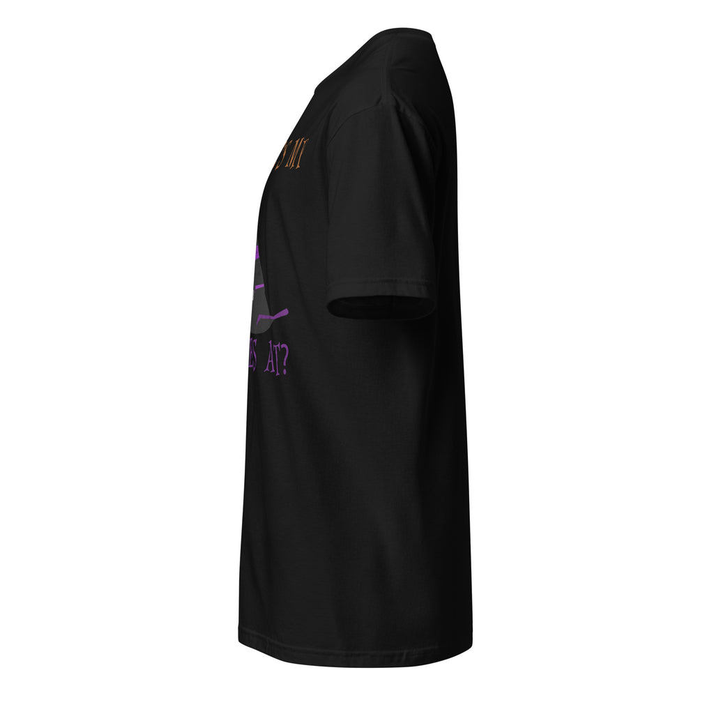 Left view of a black t-shirt