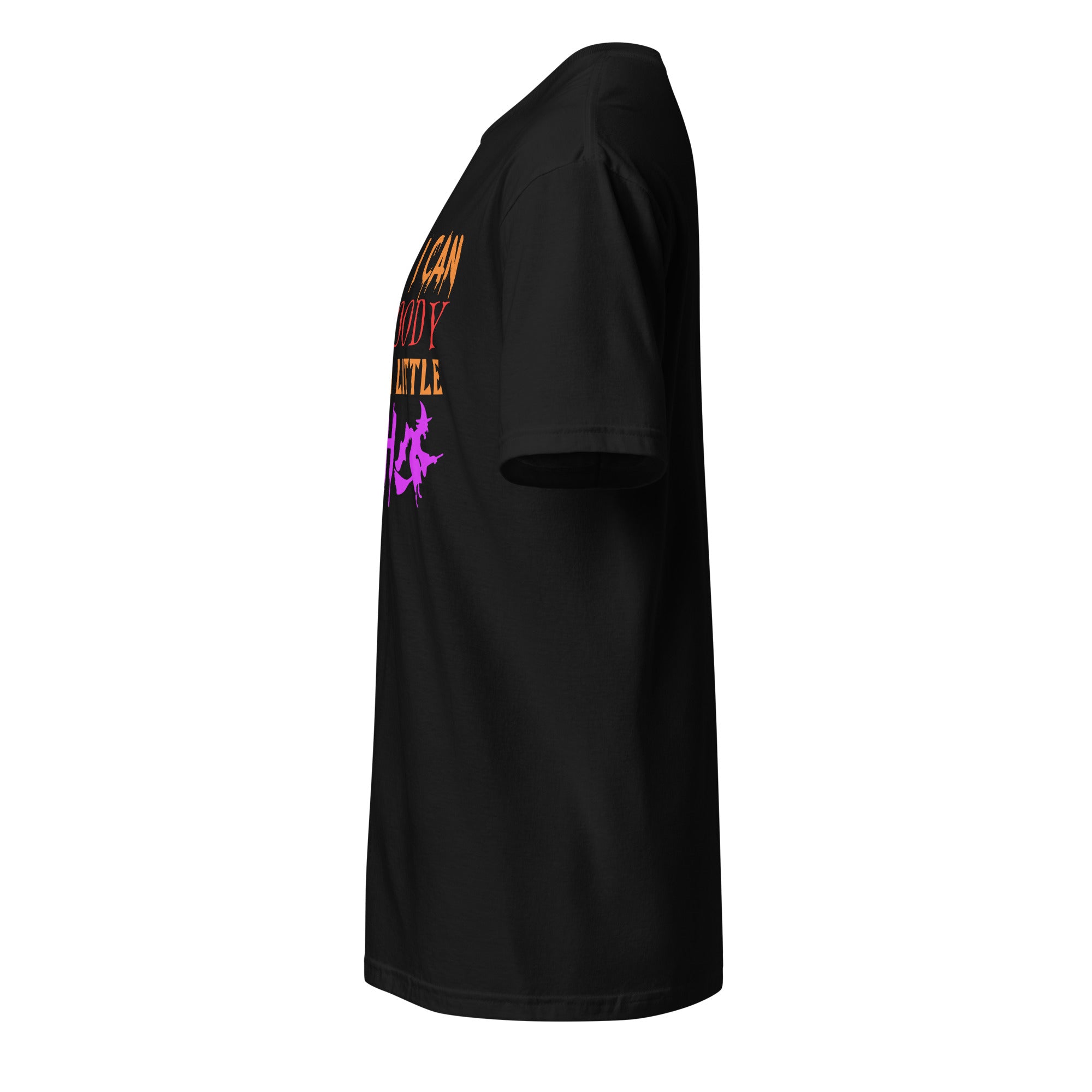 Left view of a black t-shirt