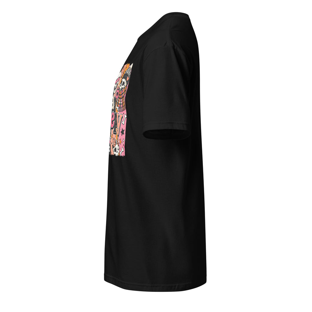 Left view  of a Black t-shirt against a white background
