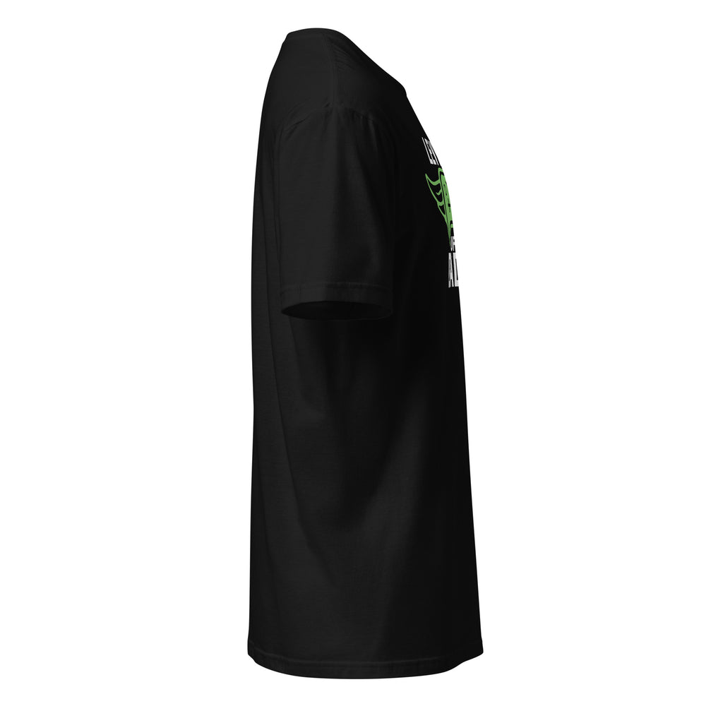 Black t-shirt right side against a white background