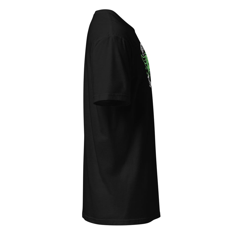 Right view of a black t-shirt on a white background
