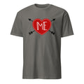 Charcoal t-shirt with a red heart and 'ME' text on a white background