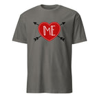 Charcoal t-shirt with a red heart and 'ME' text on a white background