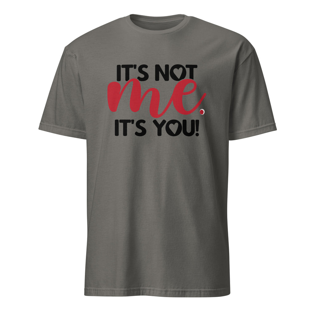 Charcoal t-shirt with humorous It's Not Me It's You text design on a white background