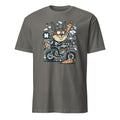 Charcoal t-shirt with a cartoon rabbit on a motorcycle graphic