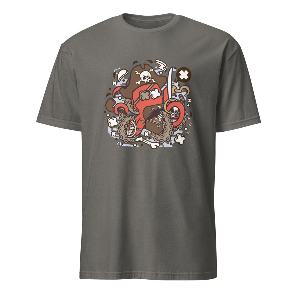 Charcoal t-shirt with a colorful graphic design on a white background