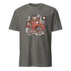 Charcoal t-shirt with a colorful graphic design on a white background