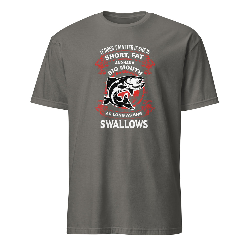 Dark Gray Funny Fishing Shirt – Big Mouth Swallows T‑Shirt | Adult Humor